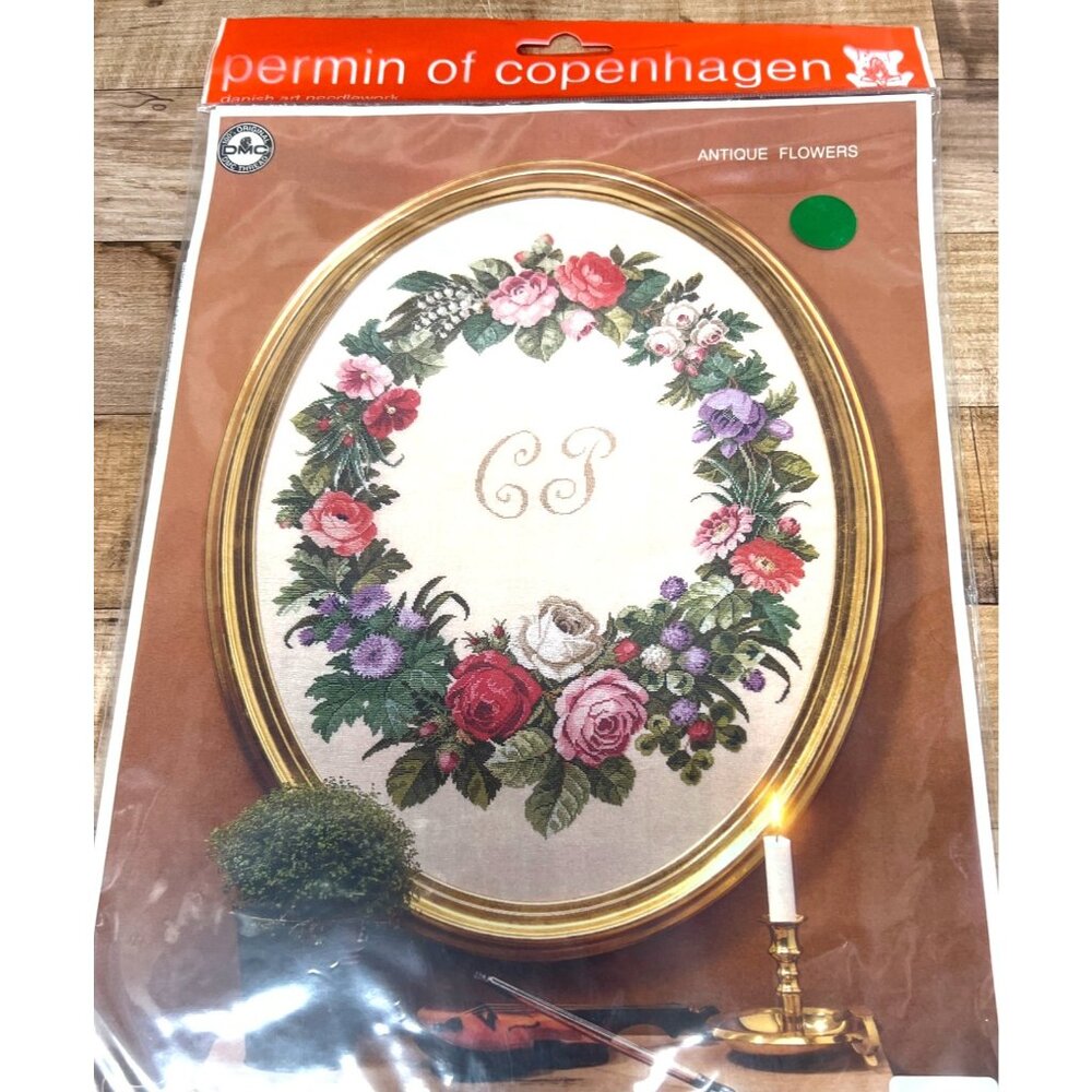 Permin Of Copenhagen Antique Flowers Cross Stitch Pattern 60 X 80 Cm Oval Design